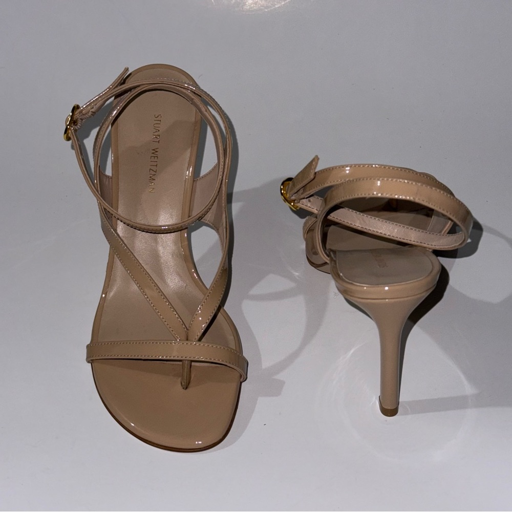 Stuart Weitzman Sandals Stilettos Align Patent Leather Thong Heel Women’s Size 6